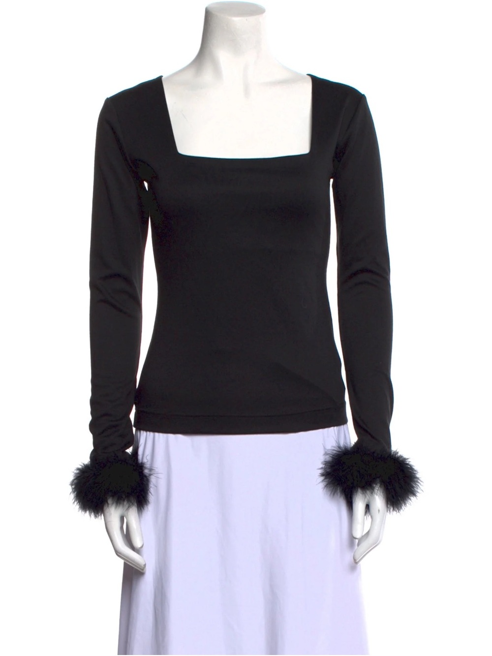 Sleeper The Weekend Chic Feather Cuff Square Neck Top Black S NWOT